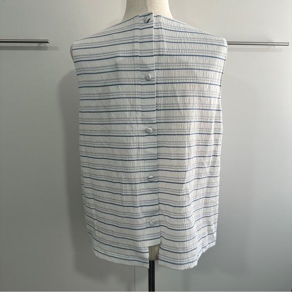 Calvin Klein Size M White Blue Striped Top NWT Back Buttons Business Casual Chic - Picture 4 of 12